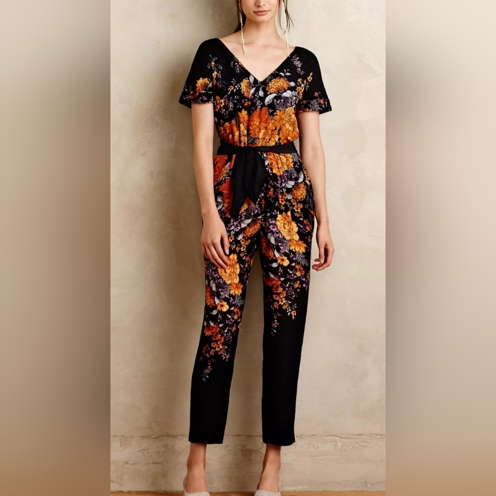 Anthropologie Silk Enbee Floral Jumpsuit Womens 0 XS Flawless